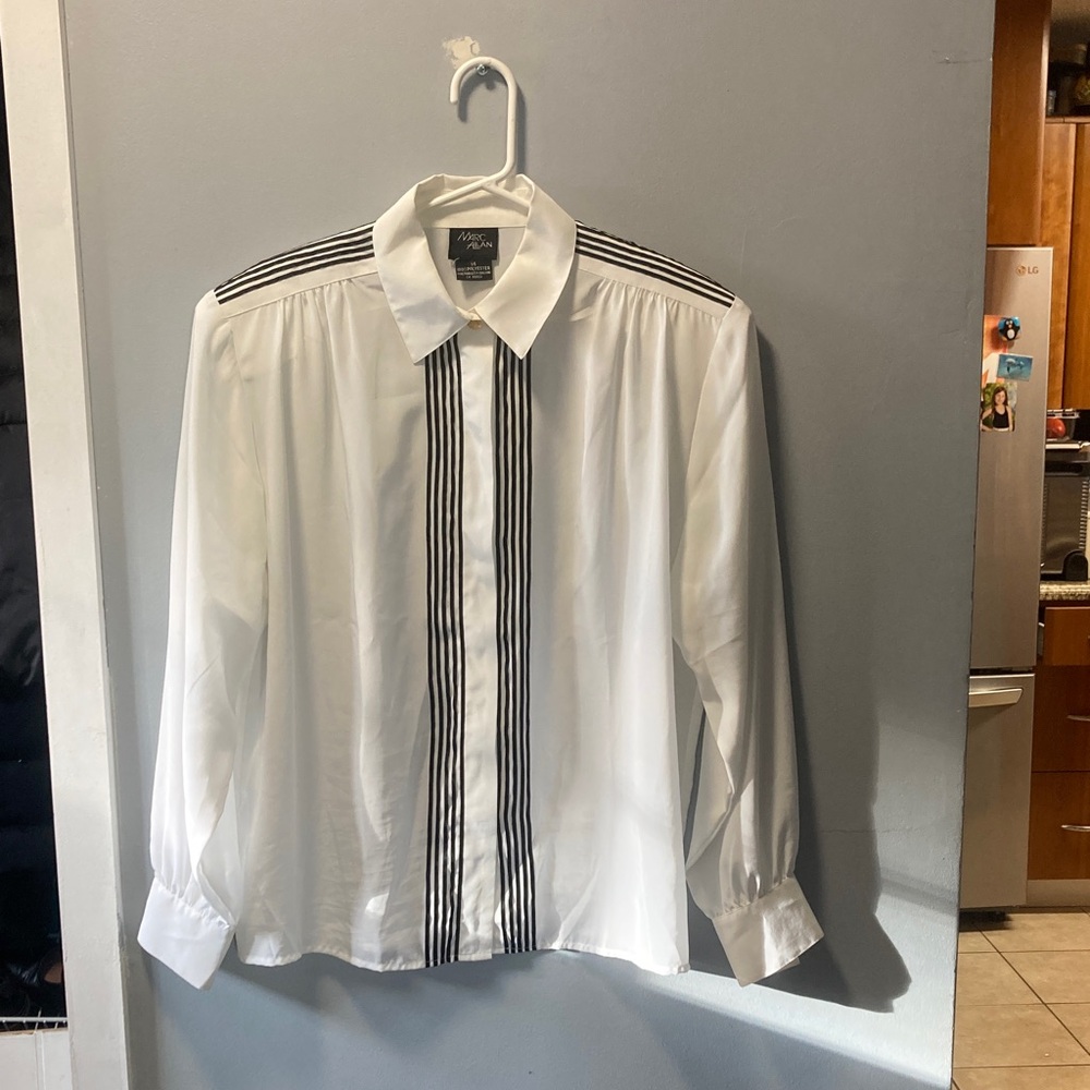 Marc Allan White Blouse with Black Stripe Trim - Women